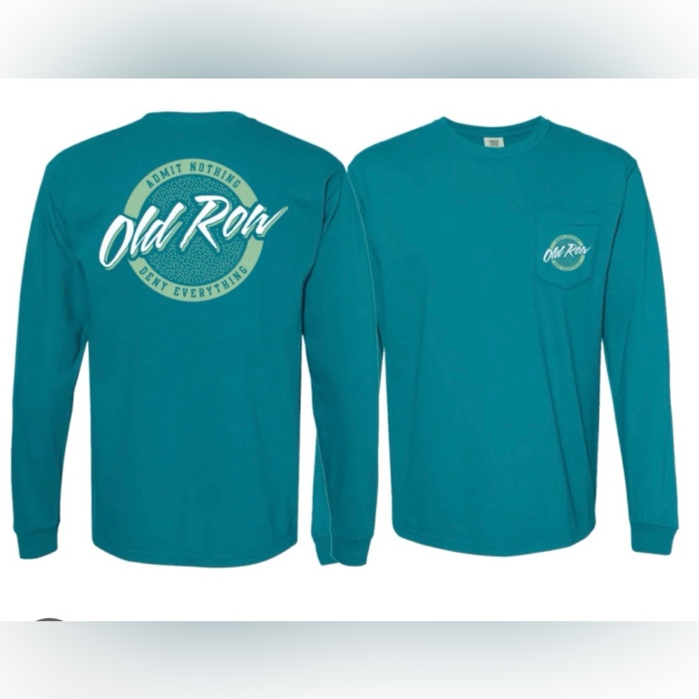 Old Row Long Sleeve Circle Logo Pocket Tee in Topaz Blue, size Large